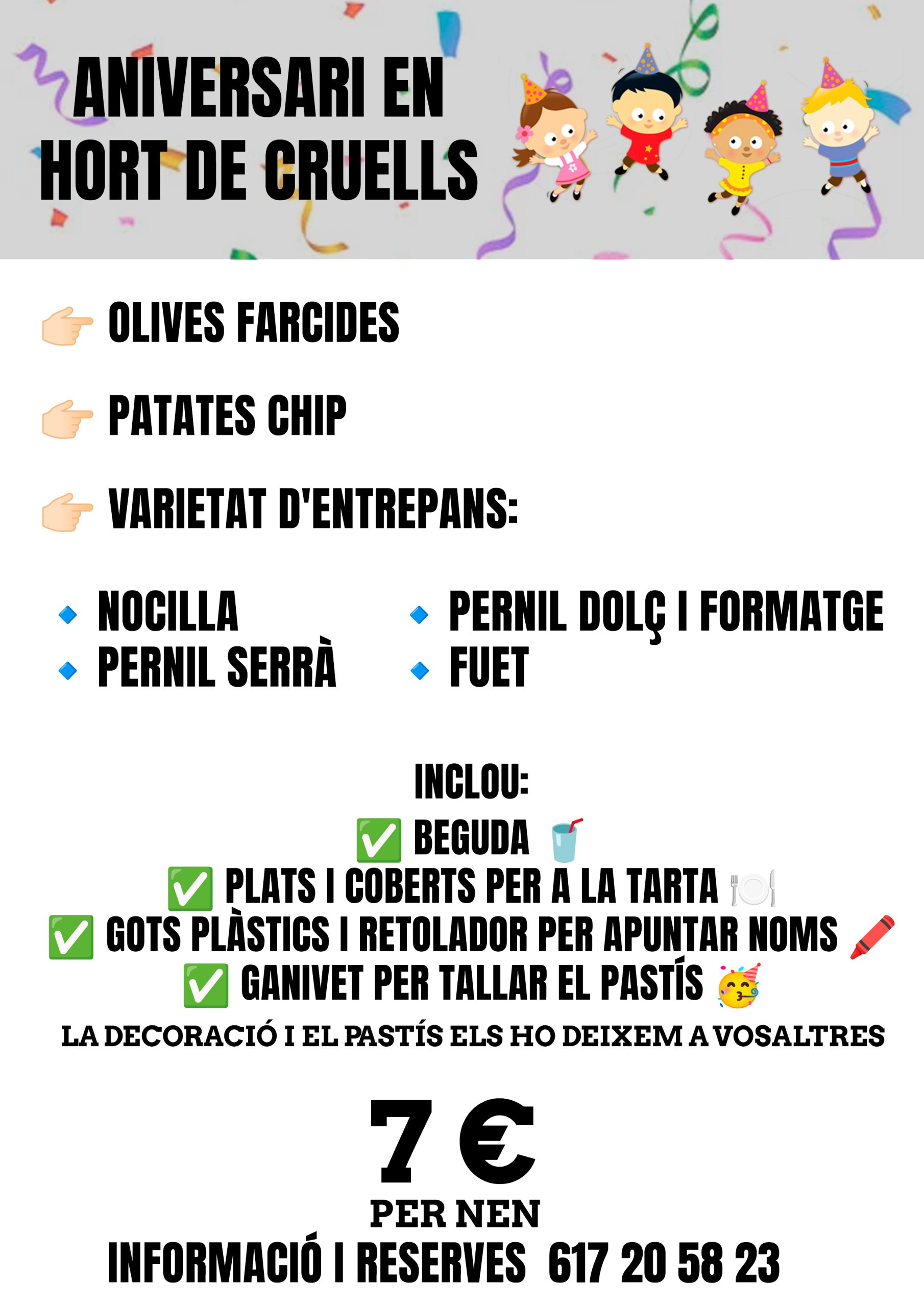 menu infantil Tortosa Roquetes